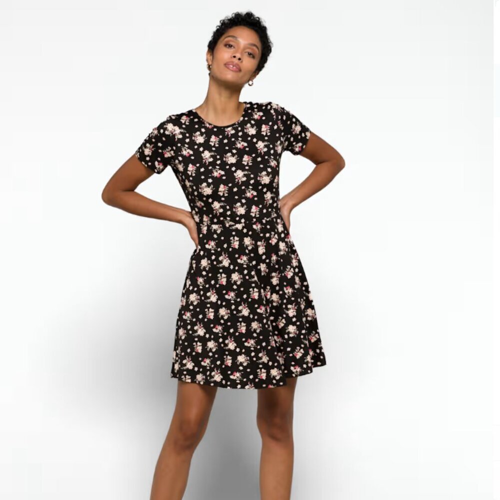 Adorable French Grey Floral Knit Dress - 'Lilian' - Size L